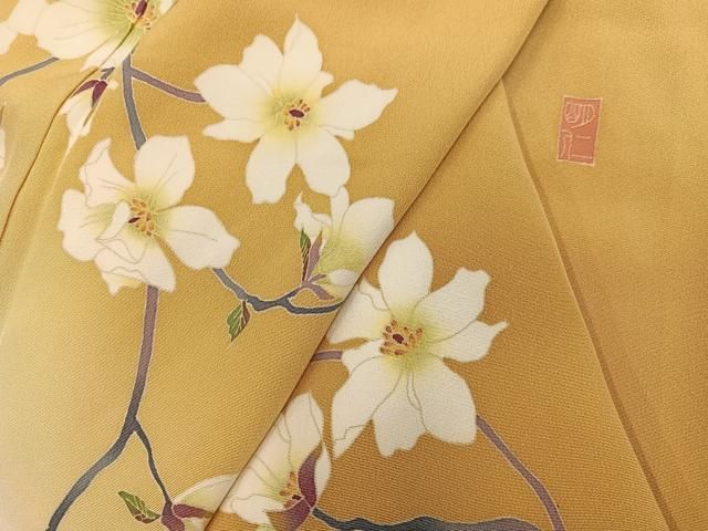  平和屋着物 本加賀友禅作家 稲手明仁 訪問着 友禅 作家物 枝花文 暈し染め そめの近江謹製 正絹 ph 訪問着 付け下げ 着物