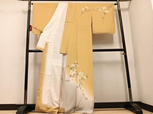 平和屋着物 本加賀友禅作家 稲手明仁 訪問着 友禅 作家物 枝花文 暈し染め そめの近江謹製 正絹 ph