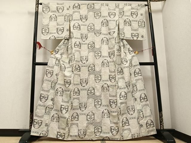 平和屋着物 小千谷紬 草花文 正絹 ph