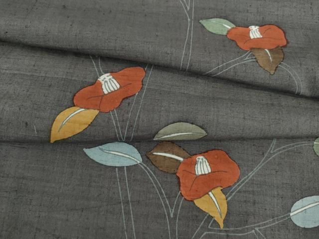 平和屋着物 上質な小紋 紬地 椿 正絹 ck