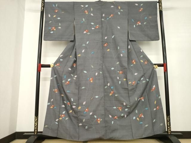 平和屋着物 上質な小紋 紬地 椿 正絹 ck