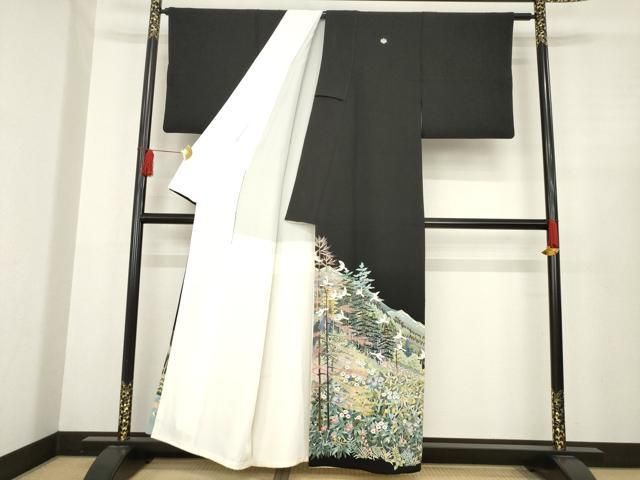 平和屋着物 本加賀友禅作家 西尾翠峰 黒留袖 風景飛鳥文 正絹 ck