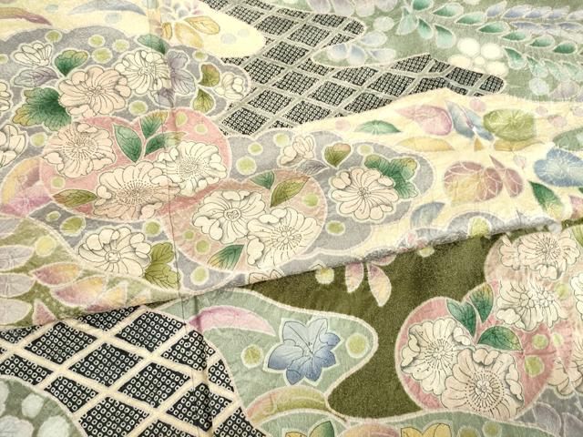 雲重ね花文 銀通し地