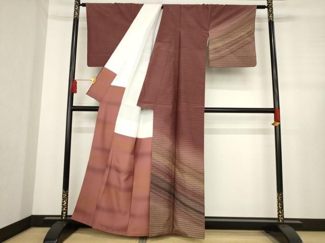 平和屋着物 訪問着 紬地 霞文 暈し染め 正絹 ck