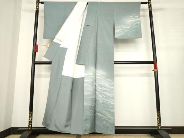 平和屋着物 石川県指定無形文化財 牛首紬 白山工房 手織り 訪問着 霞文 正絹 ck