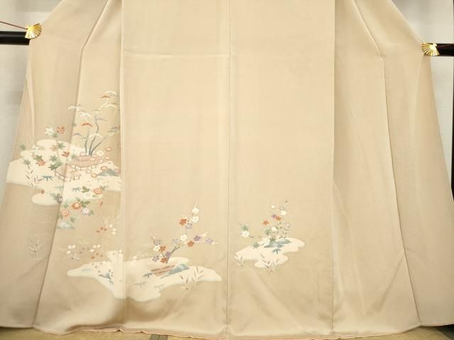 平和屋着物○訪問着 友禅 風景花文 鬼しぼ縮緬 正絹 逸品 AABD9958ck