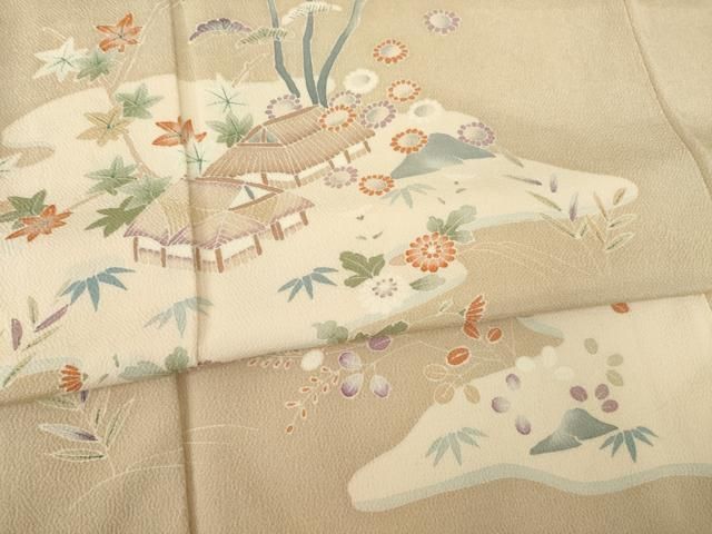 平和屋着物○訪問着 友禅 風景花文 鬼しぼ縮緬 正絹 逸品 AABD9958ck