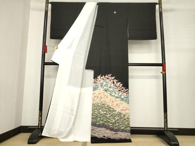 平和屋着物 豪華黒留袖 友禅 作家物 花鳥文 梅 松 千鳥 正絹 ck