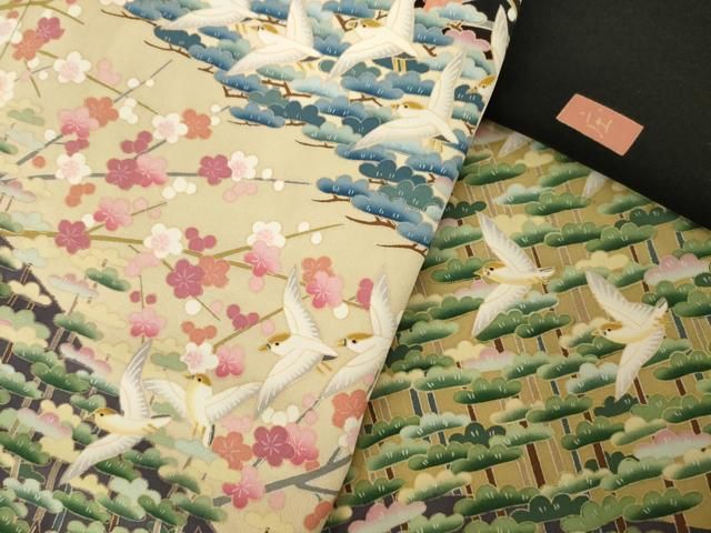 平和屋着物●豪華黒留袖　友禅　作家物　花鳥文　梅　松　千鳥　正絹　逸品　AABD9960ck 平和屋着物○豪華黒留袖 友禅 作家物 花鳥文 梅 松 千鳥 正絹 逸品