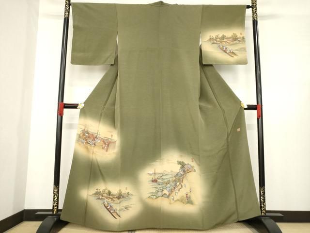 平和屋着物 摺友禅 横塚賢治 訪問着 刺繍 名所風景文 暈し染め さが美扱い 正絹 ck