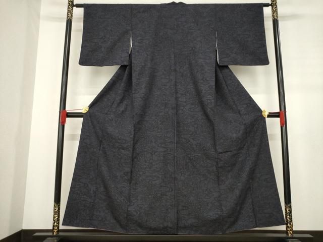 平和屋着物 結城紬 80亀甲 流水風景花文 正絹 ck