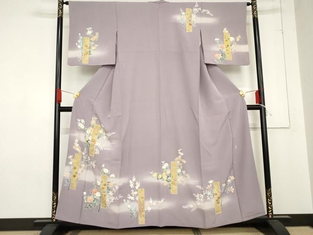 平和屋着物 訪問着 作家物 短冊枝花文 暈し染め 金彩 正絹 cs