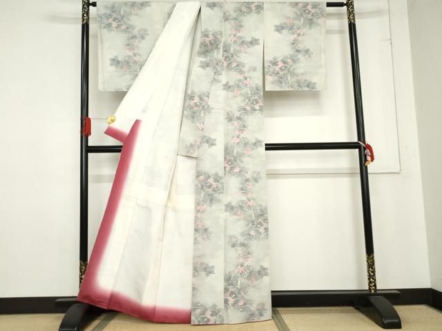 平和屋着物 上質な紬 花唐草文 正絹 cs