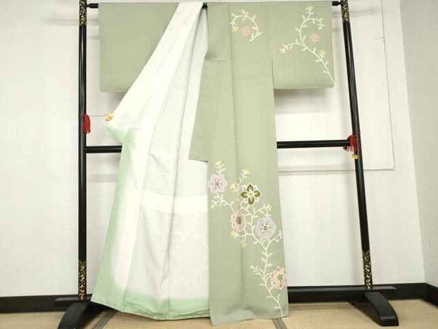 平和屋着物 京友禅作家 米沢新之助 訪問着 駒刺繍 枝花文 金彩 正絹 cs