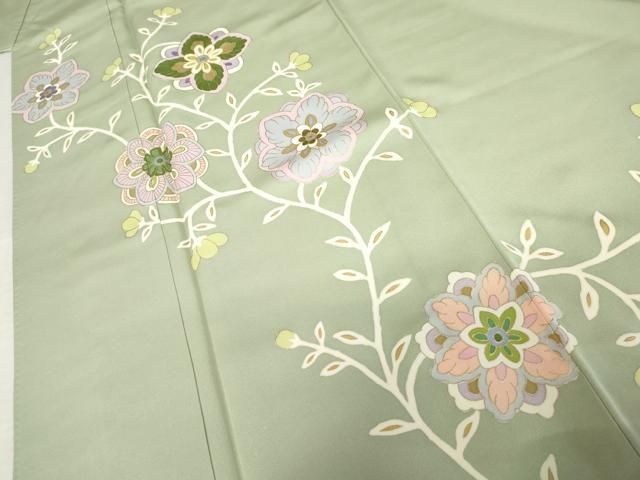  平和屋着物 京友禅作家 米沢新之助 訪問着 駒刺繍 枝花文 金彩 正絹 cs 訪問着 付け下げ 着物