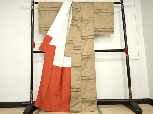  平和屋着物 上質な紬 横段文 正絹 cs 紬 着物