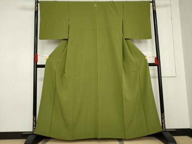 平和屋着物 上質な色無地 松葉色 正絹 cs