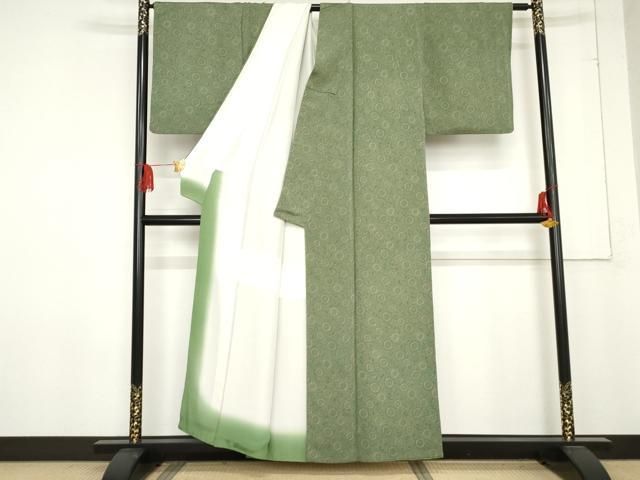 平和屋着物 重要無形文化財 伊勢手彫型本染 細合俊男 江戸小紋 菊唐草文 鬼しぼ縮緬 正絹 cs