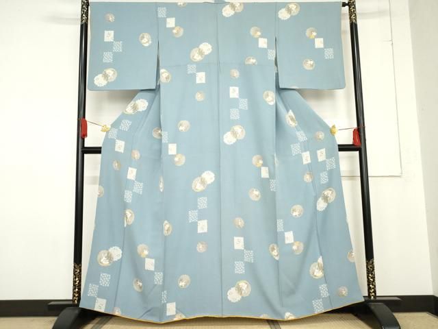 平和屋着物 上質な小紋 雪輪に花兎 正絹 cs