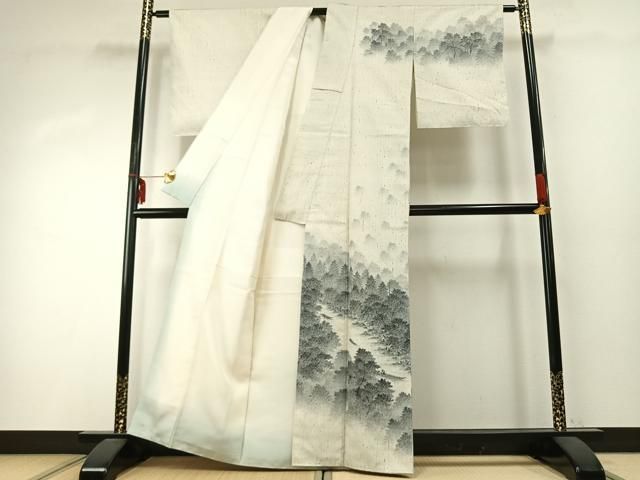 平和屋着物 訪問着 紬地 作家物 手描き 京都保津川下り 正絹 fy