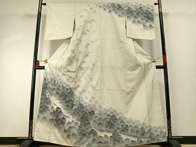 平和屋着物●訪問着　紬地　作家物　手描き　京都保津川下り　正絹　逸品　AABD8714fy 平和屋着物○訪問着 紬地 作家物 手描き 京都保津川下り 正絹