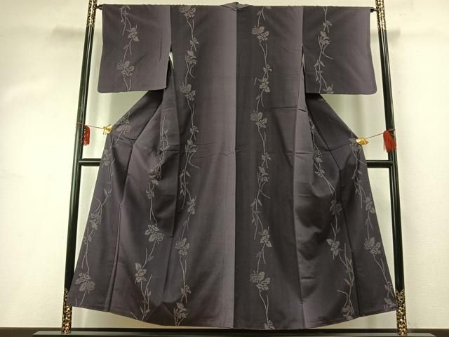 平和屋着物 結城紬 100亀甲 枝花文 正絹 fy