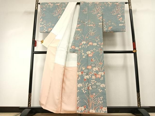 平和屋着物 訪問着 草花文 鬼しぼ縮緬 正絹 fy