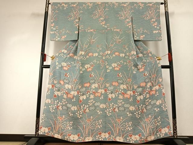 平和屋着物 訪問着 草花文 鬼しぼ縮緬 正絹 fy