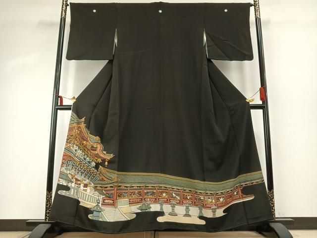 平和屋着物 豪華黒留袖 風景文 金彩 正絹 fy