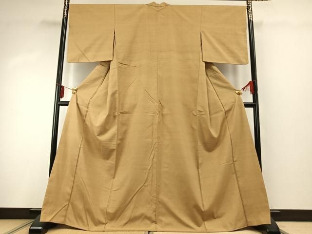 平和屋着物 結城紬 色無地 飴色 正絹 fy