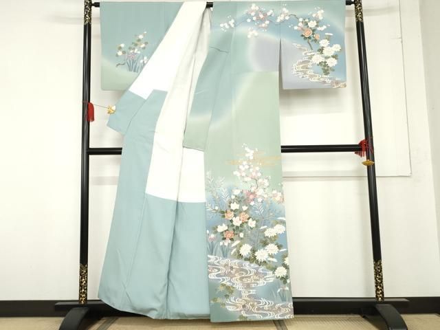 平和屋着物 熊野桂堂 友禅 蝋纈染 訪問着 エ霞み流水枝花文 暈し染め 金彩 正絹 cs