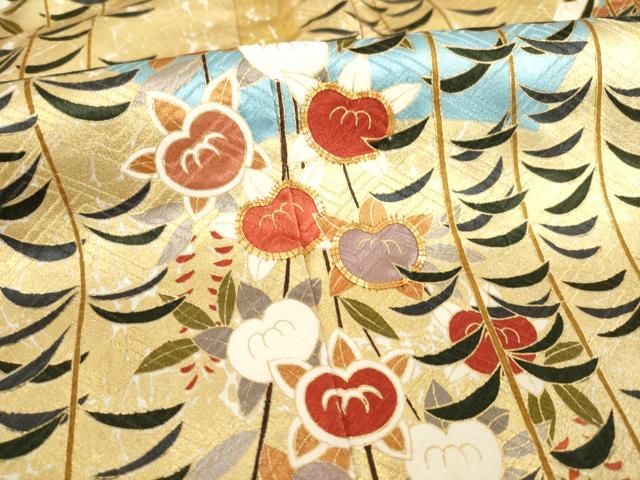 E5 美品 吉澤友禅 吾妻徳穂 吉祥文様 金彩 金駒刺繍 袷 正絹 振袖 着物 C5 吉澤友禅 吾妻徳穂 豪華な花模様 金彩 金駒刺繍 袷 正絹 振袖 着物