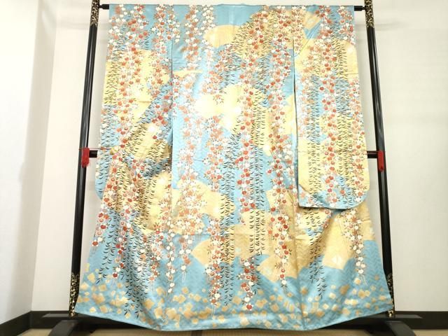 平和屋着物○十日町老舗ブランド 吉澤友禅 吾妻徳穂 振袖 駒刺繍 地紙