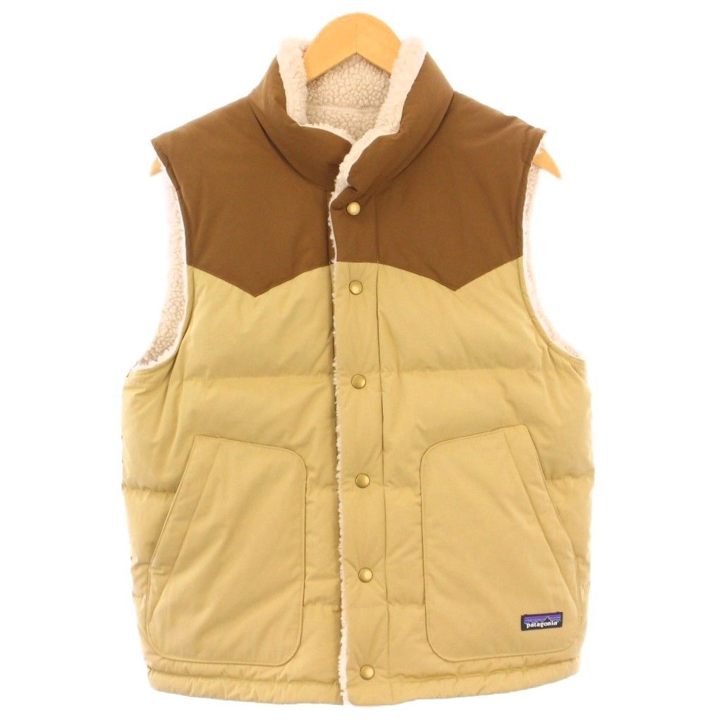 パタゴニア Patagonia REVERSIBLE BIVY DOWN VEST リバーシブルビビーダウンベスト ジャケット ボア スタンドカラー バイカラー ロゴ ベージュ 茶 ブラウン 27588 /BB