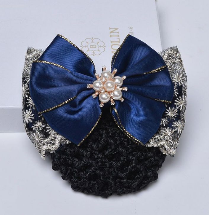 ネットヘア ナース用 パール ヘアピン 韓国風 ヘア サテンリボン 銀行 ホテル キャビンアテンダント ヘア飾り