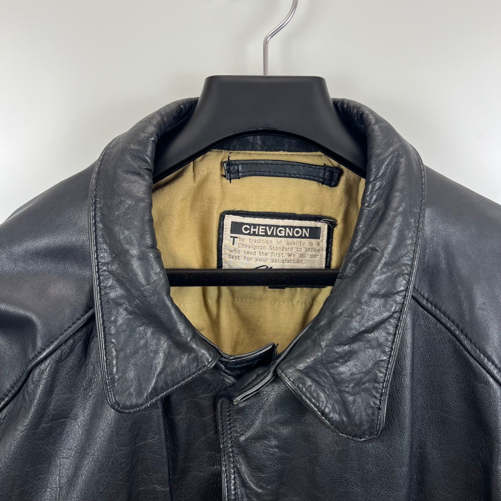 CHEVIGNON EURO vintage leather carcoat jacket L black シェビニオン