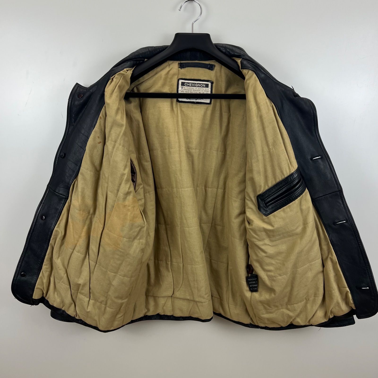 CHEVIGNON EURO vintage leather carcoat jacket L black シェビニオン
