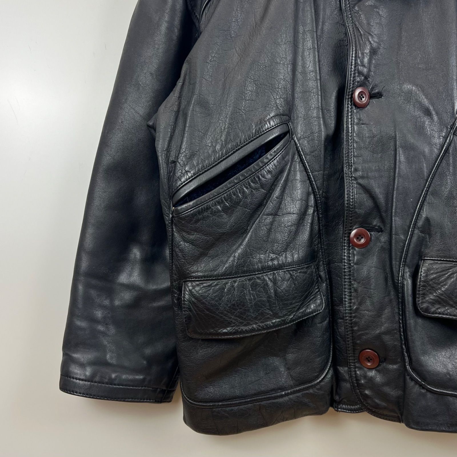 CHEVIGNON EURO vintage leather carcoat jacket L black シェビニオン