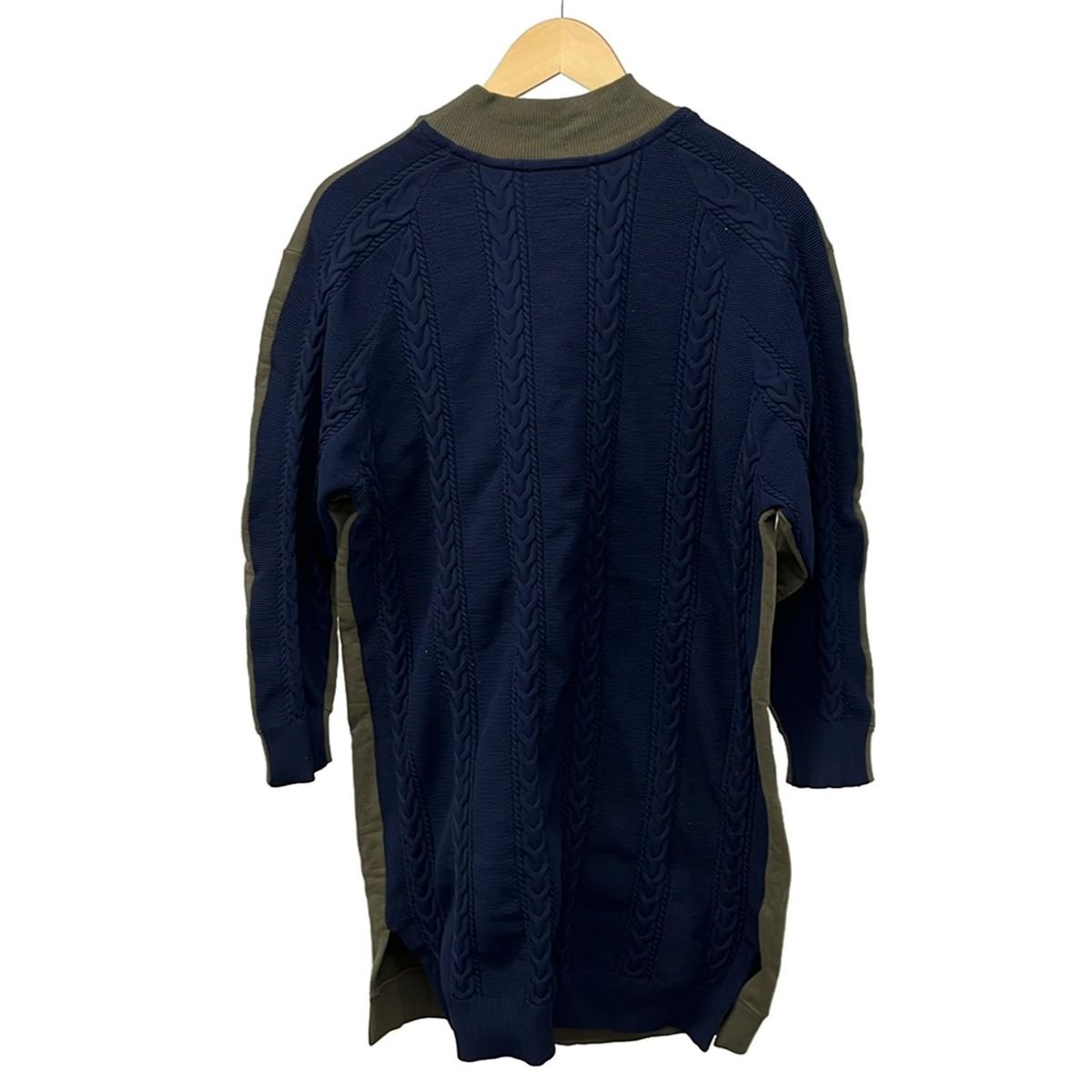 FRED PERRY フレッドペリー ワンピース サイズ36 M レディース カーキ ネイビー ハイネック 長袖 ひざ丈 一部ニット