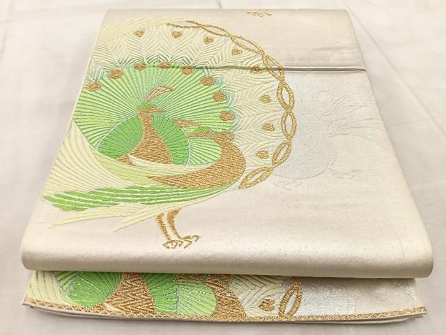 平和屋着物◎六通柄袋帯 唐織 孔雀 金銀糸 正絹 逸品 BAAV6757yc