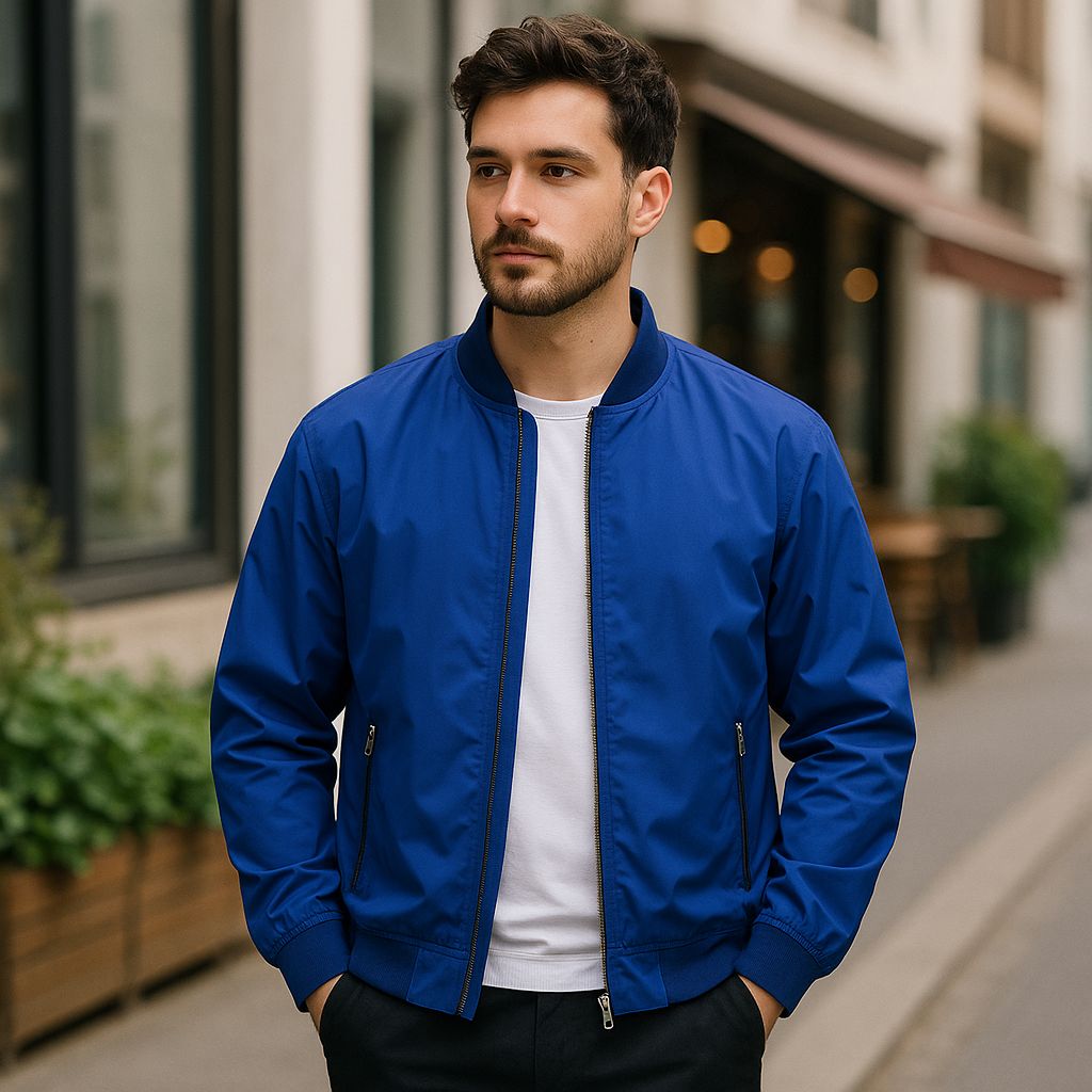 ZARA MAN Full-Zip Blouson ザラ ザラマン ブルゾン スウィングトップ ジップアップ スタンドカラー 無地 ブルー メンズ