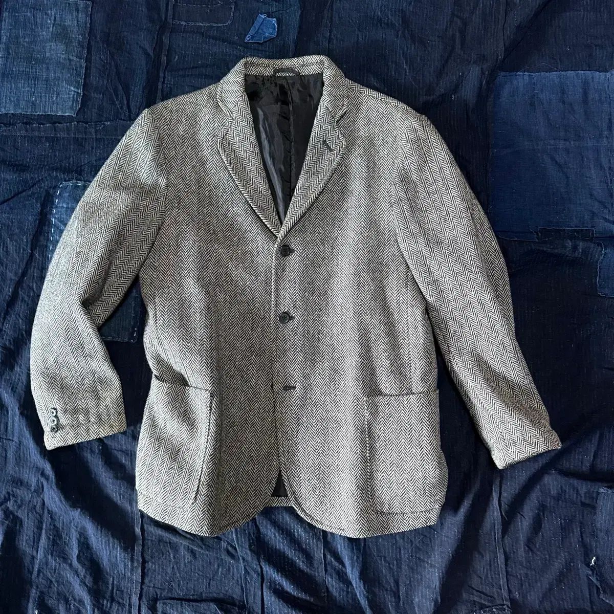 90 s ヴィンテージ ヘリンボーン ツイード ウール ジャケット L