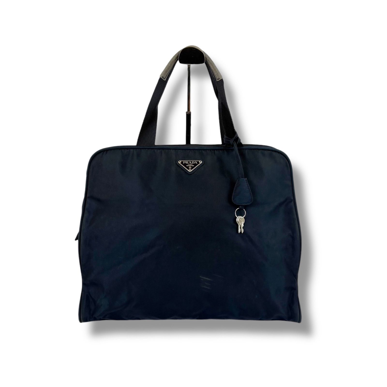 プラダ PRADA パドロック付き ミニトートバッグ ハンドバッグ ダークネイビー 紺色 テスートナイロン