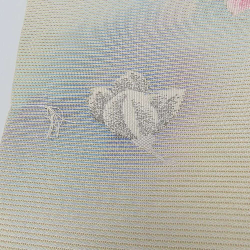 中古】 名古屋帯 しつけ糸あり 正絹(金銀糸除く) 銀糸 アイボリー系