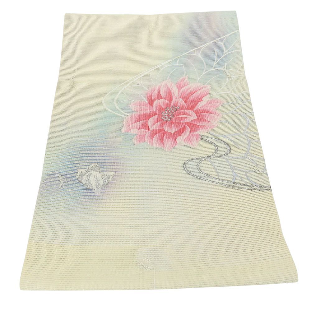 中古 名古屋帯 しつけ糸あり 正絹(金銀糸除く) 銀糸 アイボリー系 ピンク パステルカラー ぼかし 夏物 平仕立て 和装 呉服 和服 きもの レディース 女性 中古】 名古屋帯 しつけ糸あり 正絹(金銀糸除く) 銀糸 アイボリー系