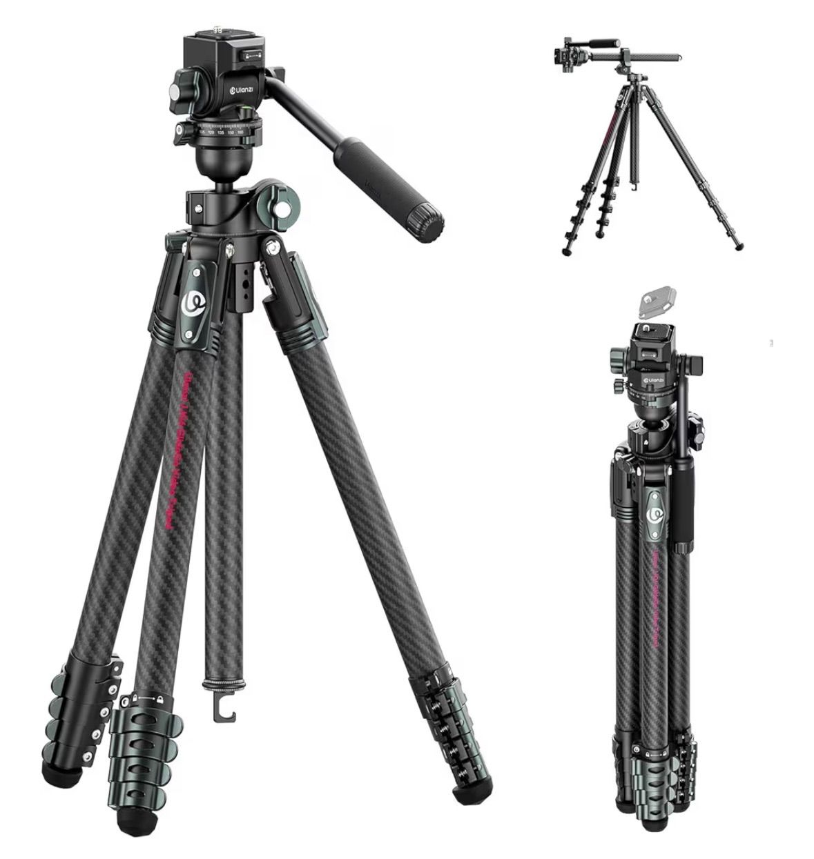 Ulanzi JJ 06 カーボン三脚 トラベル三脚 187 CM Ukaクイックリリース ビデオカメラ三脚 360°パノラマ雲台 2段式中心軸 5段階調節 耐荷重18 KG スマホ 三脚 一眼レフ カメラ ミラーレス ビデオカメラ