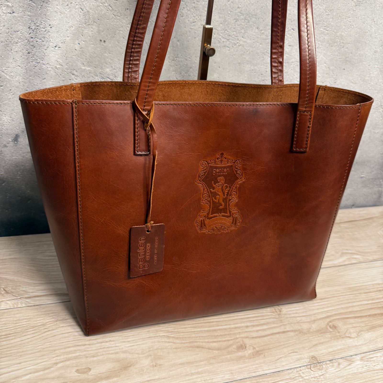 genten ゲンテン オールレザー トートバッグ 大容量 本革 ブラウン