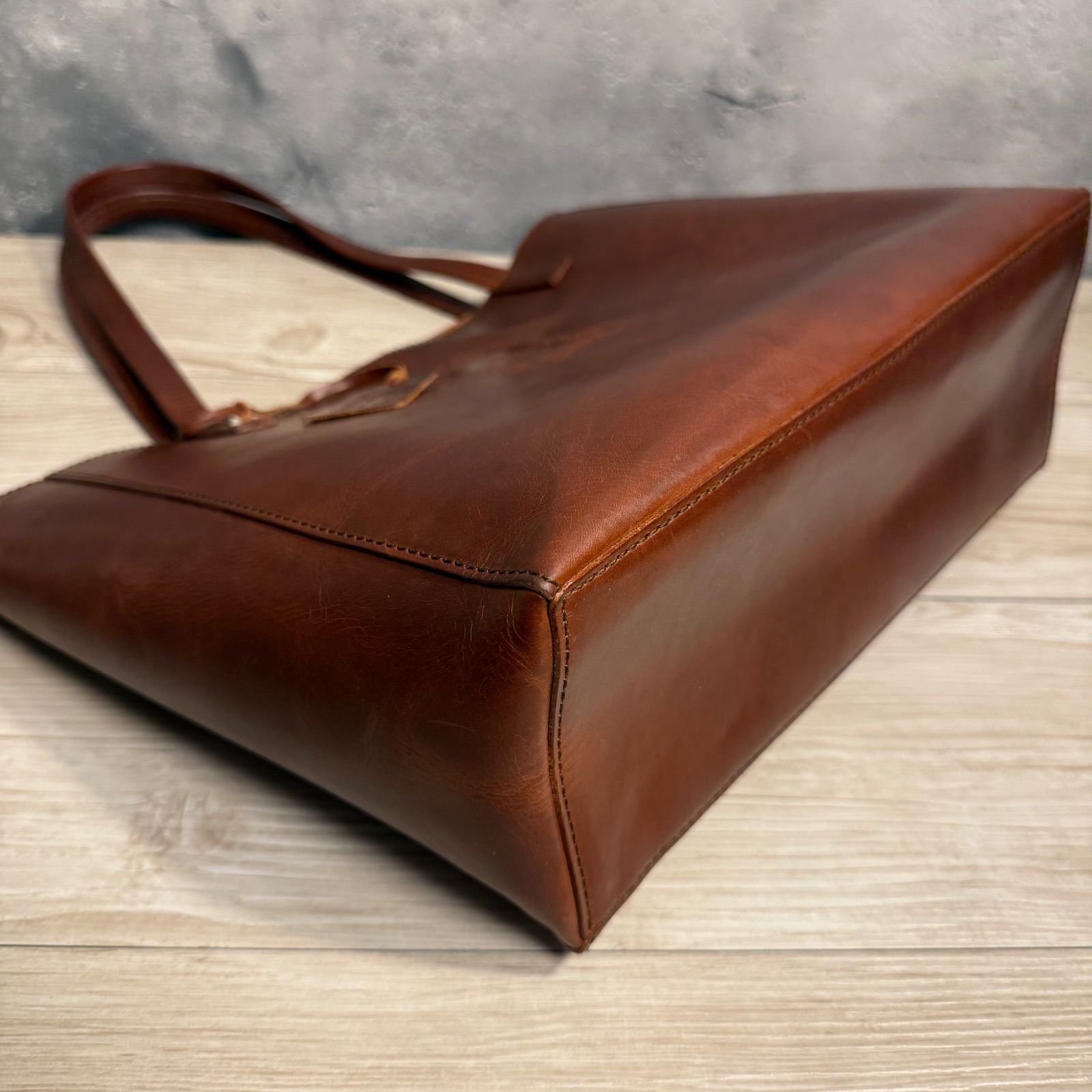 genten ゲンテン オールレザー トートバッグ 大容量 本革 ブラウン