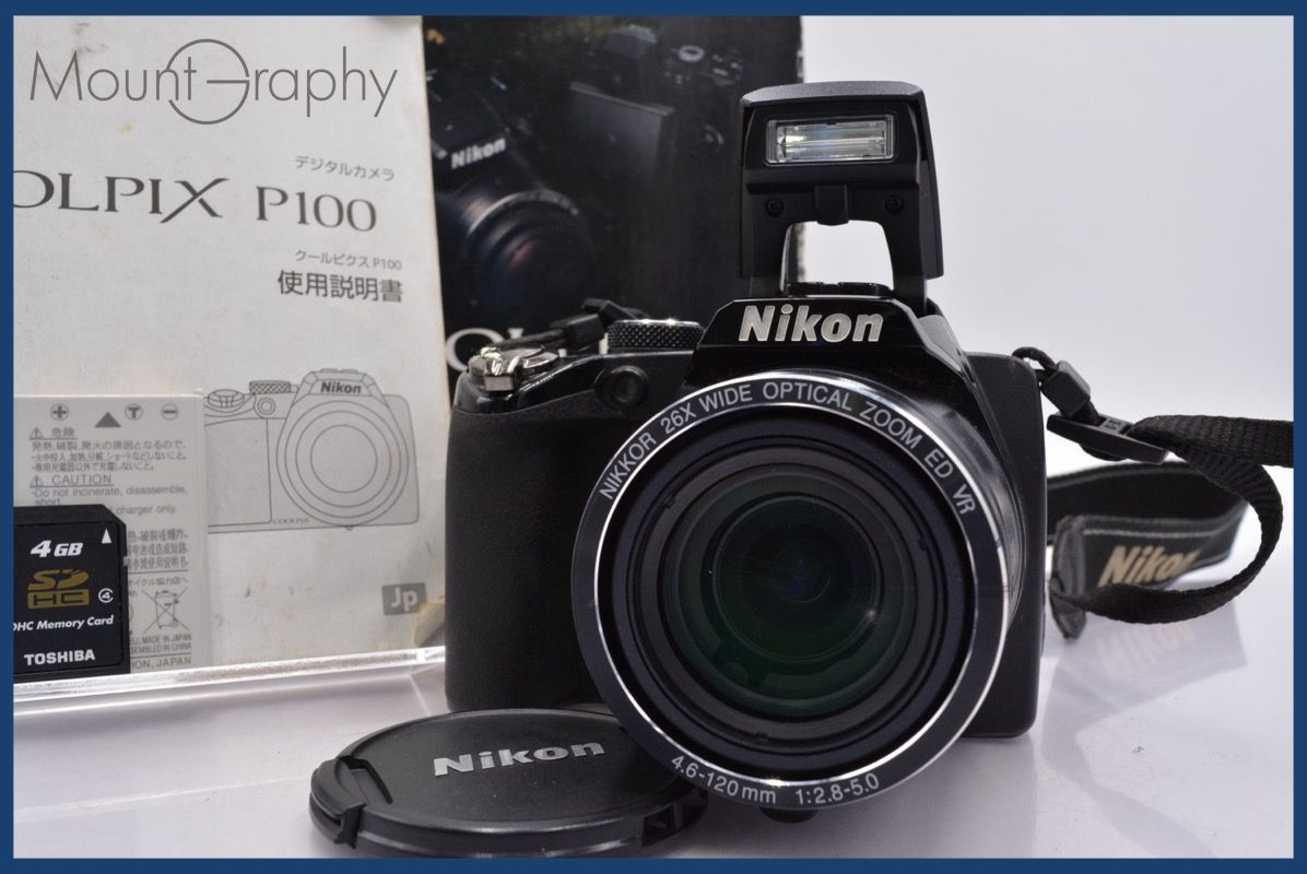 ★極上美品★ ニコン Nikon COOLPIX P100 26x 元箱、バッテリー、レンズキャップ、メモリーカード、取扱説明書付属 ★完動★同梱可 #yk5087