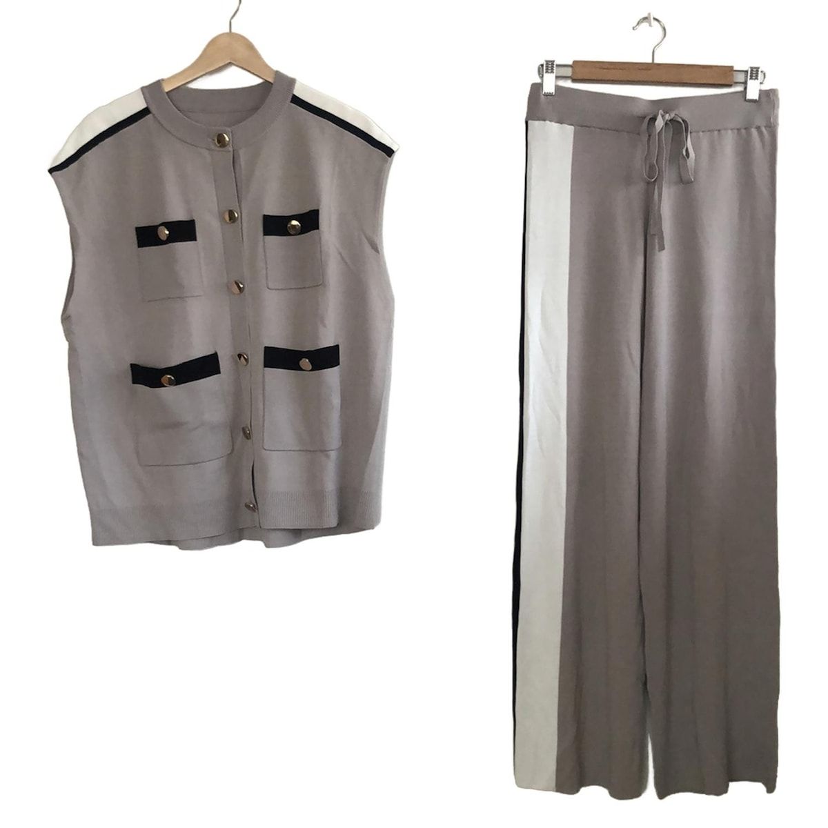 Grace Class グレースクラス レディースパンツセットアップ レディース - グレーベージュ×黒×白 ニット